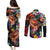 Hawaiian Lei Day Couples Matching Puletasi and Long Sleeve Button Shirt Colorful Plumeria and Volcanic Turtle with Abstract Lava Texture