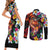 Hawaiian Lei Day Couples Matching Short Sleeve Bodycon Dress and Long Sleeve Button Shirt Colorful Plumeria and Volcanic Turtle with Abstract Lava Texture