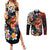 Hawaiian Lei Day Couples Matching Summer Maxi Dress and Long Sleeve Button Shirt Colorful Plumeria and Volcanic Turtle with Abstract Lava Texture