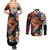 Hawaiian Lei Day Couples Matching Summer Maxi Dress and Long Sleeve Button Shirt Colorful Plumeria and Volcanic Turtle with Abstract Lava Texture