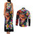 Hawaiian Lei Day Couples Matching Tank Maxi Dress and Long Sleeve Button Shirt Colorful Plumeria and Volcanic Turtle with Abstract Lava Texture