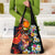 Hawaiian Lei Day Grocery Bag Colorful Plumeria and Volcanic Turtle with Abstract Lava Texture