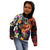 Hawaiian Lei Day Kid Hoodie Colorful Plumeria and Volcanic Turtle with Abstract Lava Texture