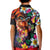 Hawaiian Lei Day Kid Polo Shirt Colorful Plumeria and Volcanic Turtle with Abstract Lava Texture