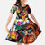 Hawaiian Lei Day Kid Short Sleeve Dress Colorful Plumeria and Volcanic Turtle with Abstract Lava Texture