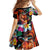 Hawaiian Lei Day Kid Short Sleeve Dress Colorful Plumeria and Volcanic Turtle with Abstract Lava Texture