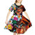 Hawaiian Lei Day Kid Short Sleeve Dress Colorful Plumeria and Volcanic Turtle with Abstract Lava Texture