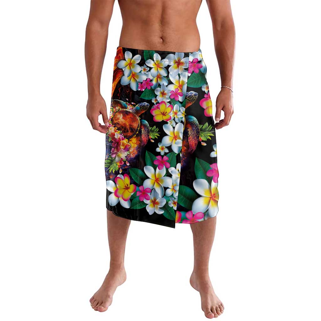 Hawaiian Lei Day Lavalava Colorful Plumeria and Volcanic Turtle with Abstract Lava Texture