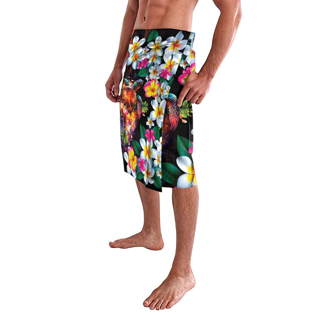 Hawaiian Lei Day Lavalava Colorful Plumeria and Volcanic Turtle with Abstract Lava Texture