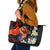 Hawaiian Lei Day Leather Tote Bag Colorful Plumeria and Volcanic Turtle with Abstract Lava Texture