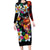 Hawaiian Lei Day Long Sleeve Bodycon Dress Colorful Plumeria and Volcanic Turtle with Abstract Lava Texture