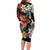 Hawaiian Lei Day Long Sleeve Bodycon Dress Colorful Plumeria and Volcanic Turtle with Abstract Lava Texture