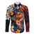 Hawaiian Lei Day Long Sleeve Button Shirt Colorful Plumeria and Volcanic Turtle with Abstract Lava Texture