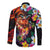 Hawaiian Lei Day Long Sleeve Button Shirt Colorful Plumeria and Volcanic Turtle with Abstract Lava Texture