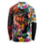 Hawaiian Lei Day Long Sleeve Shirt Colorful Plumeria and Volcanic Turtle with Abstract Lava Texture