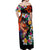 Hawaiian Lei Day Off Shoulder Maxi Dress Colorful Plumeria and Volcanic Turtle with Abstract Lava Texture