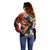 Hawaiian Lei Day Off Shoulder Sweater Colorful Plumeria and Volcanic Turtle with Abstract Lava Texture