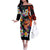 Hawaiian Lei Day Off The Shoulder Long Sleeve Dress Colorful Plumeria and Volcanic Turtle with Abstract Lava Texture