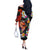 Hawaiian Lei Day Off The Shoulder Long Sleeve Dress Colorful Plumeria and Volcanic Turtle with Abstract Lava Texture