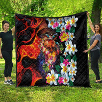 Hawaiian Lei Day Quilt Colorful Plumeria and Volcanic Turtle with Abstract Lava Texture