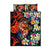 Hawaiian Lei Day Quilt Bed Set Colorful Plumeria and Volcanic Turtle with Abstract Lava Texture