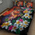 Hawaiian Lei Day Quilt Bed Set Colorful Plumeria and Volcanic Turtle with Abstract Lava Texture