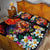 Hawaiian Lei Day Quilt Bed Set Colorful Plumeria and Volcanic Turtle with Abstract Lava Texture