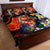 Hawaiian Lei Day Quilt Bed Set Colorful Plumeria and Volcanic Turtle with Abstract Lava Texture