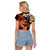 Hawaiian Lei Day Raglan Cropped T Shirt Colorful Plumeria and Volcanic Turtle with Abstract Lava Texture