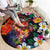 Hawaiian Lei Day Round Carpet Colorful Plumeria and Volcanic Turtle with Abstract Lava Texture