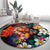 Hawaiian Lei Day Round Carpet Colorful Plumeria and Volcanic Turtle with Abstract Lava Texture