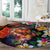 Hawaiian Lei Day Round Carpet Colorful Plumeria and Volcanic Turtle with Abstract Lava Texture