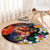 Hawaiian Lei Day Round Carpet Colorful Plumeria and Volcanic Turtle with Abstract Lava Texture