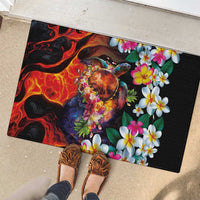 Hawaiian Lei Day Rubber Doormat Colorful Plumeria and Volcanic Turtle with Abstract Lava Texture