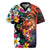 Hawaiian Lei Day Rugby Jersey Colorful Plumeria and Volcanic Turtle with Abstract Lava Texture