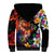 Hawaiian Lei Day Sherpa Hoodie Colorful Plumeria and Volcanic Turtle with Abstract Lava Texture