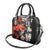 Hawaiian Lei Day Shoulder Handbag Colorful Plumeria and Volcanic Turtle with Abstract Lava Texture