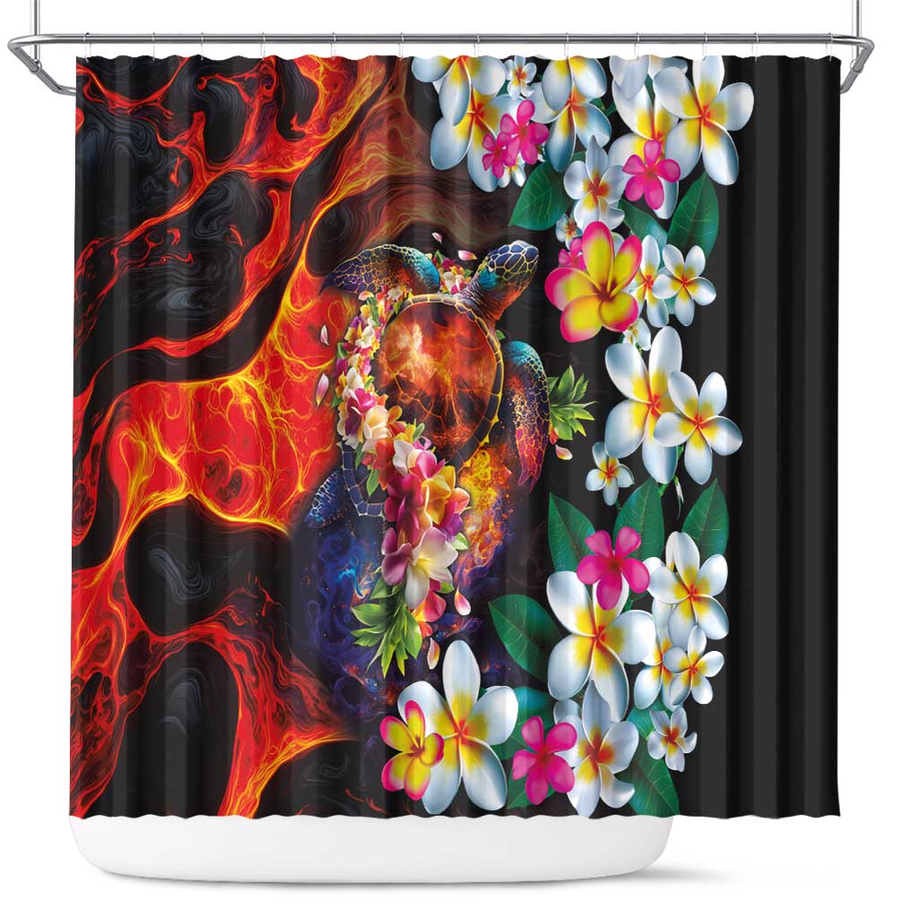 Hawaiian Lei Day Shower Curtain Colorful Plumeria and Volcanic Turtle with Abstract Lava Texture