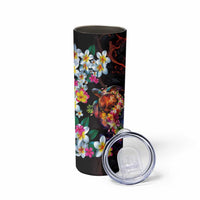 Hawaiian Lei Day Skinny Tumbler Colorful Plumeria and Volcanic Turtle with Abstract Lava Texture