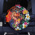 Hawaiian Lei Day Spare Tire Cover Colorful Plumeria and Volcanic Turtle with Abstract Lava Texture