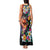 Hawaiian Lei Day Tank Maxi Dress Colorful Plumeria and Volcanic Turtle with Abstract Lava Texture