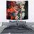 Hawaiian Lei Day Tapestry Colorful Plumeria and Volcanic Turtle with Abstract Lava Texture