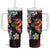 Hawaiian Lei Day Tumbler With Handle Colorful Plumeria and Volcanic Turtle with Abstract Lava Texture