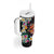 Hawaiian Lei Day Tumbler With Handle Colorful Plumeria and Volcanic Turtle with Abstract Lava Texture