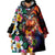 Hawaiian Lei Day Wearable Blanket Hoodie Colorful Plumeria and Volcanic Turtle with Abstract Lava Texture