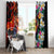 Hawaiian Lei Day Window Curtain Colorful Plumeria and Volcanic Turtle with Abstract Lava Texture