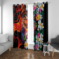 Hawaiian Lei Day Window Curtain Colorful Plumeria and Volcanic Turtle with Abstract Lava Texture