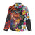 Hawaiian Lei Day Women Casual Shirt Colorful Plumeria and Volcanic Turtle with Abstract Lava Texture