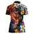 Hawaiian Lei Day Women Polo Shirt Colorful Plumeria and Volcanic Turtle with Abstract Lava Texture