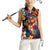 Hawaiian Lei Day Women Sleeveless Polo Shirt Colorful Plumeria and Volcanic Turtle with Abstract Lava Texture